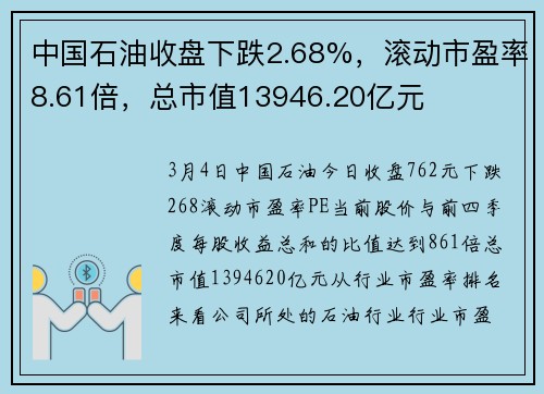 中国石油收盘下跌2.68%，滚动市盈率8.61倍，总市值13946.20亿元
