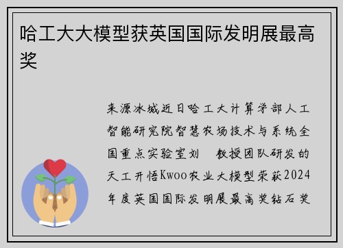 哈工大大模型获英国国际发明展最高奖