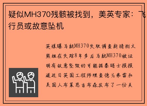 疑似MH370残骸被找到，美英专家：飞行员或故意坠机