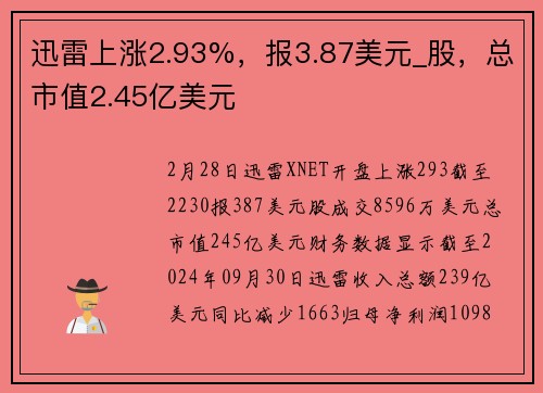 迅雷上涨2.93%，报3.87美元_股，总市值2.45亿美元