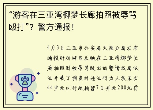 “游客在三亚湾椰梦长廊拍照被辱骂殴打”？警方通报！