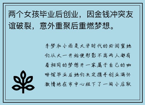 两个女孩毕业后创业，因金钱冲突友谊破裂，意外重聚后重燃梦想。
